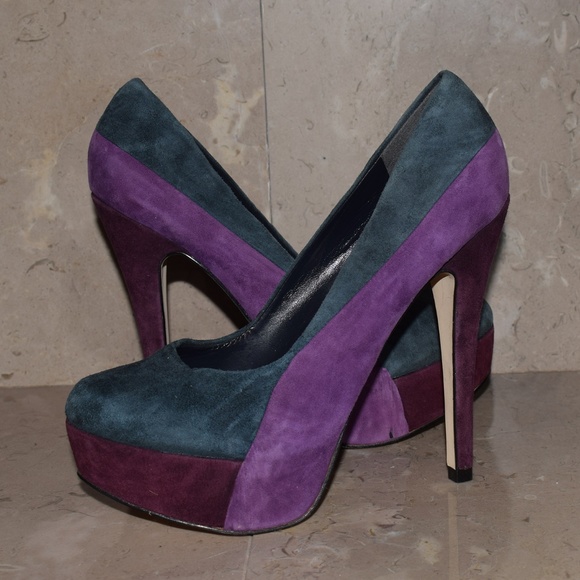 Blue and Purple Patchwork Platform High Heels - Picture 3 of 7